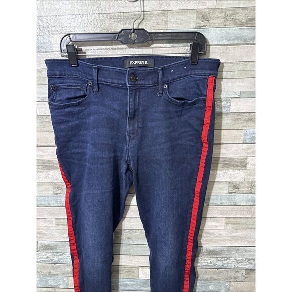 Women’s Express Denim Jeans Dark Wash Mid Rise Legging Stretch Size 12R - Picture 8 of 16